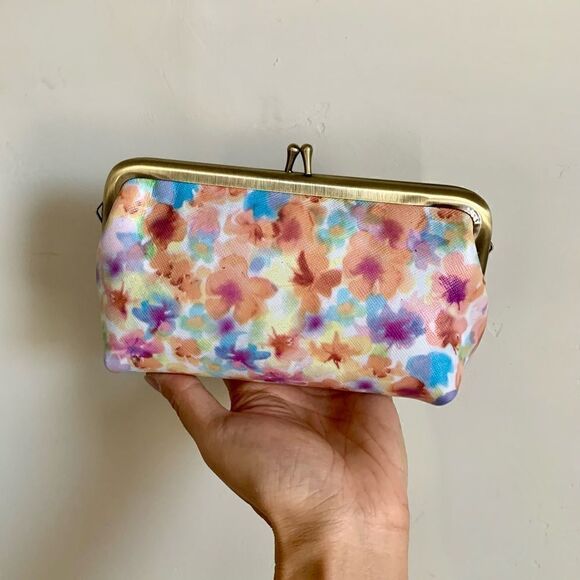 Handmade Genuine Leather Floral Print, Metal Frame Small Clutch/Cosmetic Case - Picture 5 of 10